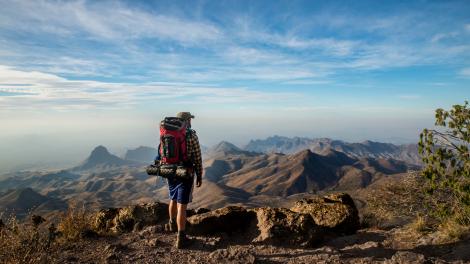 Midway through a challenging hike, taking in amazing vistas from the South Rim 