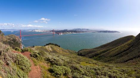 Scenic vistas with an iconic art deco bridge and San Francisco as a backdrop