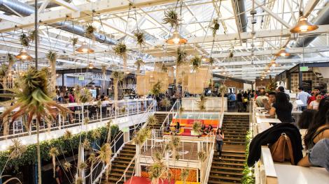 The Anaheim Packing District food hall, renovated from a former citrus packing house