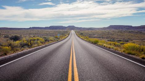 Taking Route 66 through the Petrified Forest National Park in northeastern Arizona