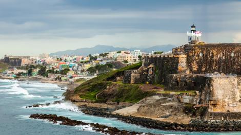 Castillo San Felipe del Morro and Castillo San Cristóbal, framing the colorful buildings of Old San Juan
