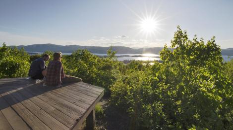 Watching the sunset over the lake from a scenic overlook
