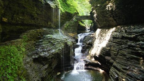 Beautiful Rainbow Falls at Watkins Glen State Park near Watkins Glen, New York
