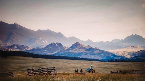 Expansive views of Laramie Peak from the village of Esterbrook
