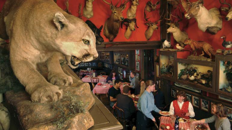 丹佛历史悠久的 Buckhorn Exchange 餐厅墙上挂着的猎物装饰 丹佛历史悠久的 Buckhorn Exchange 餐厅墙上挂着的猎物装饰