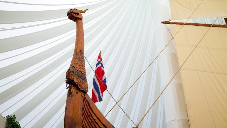 Replica Viking ship at the Hjemkomst Center in Moorhead, Minnesota
