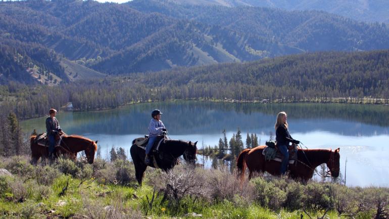 Horseback riding along the water