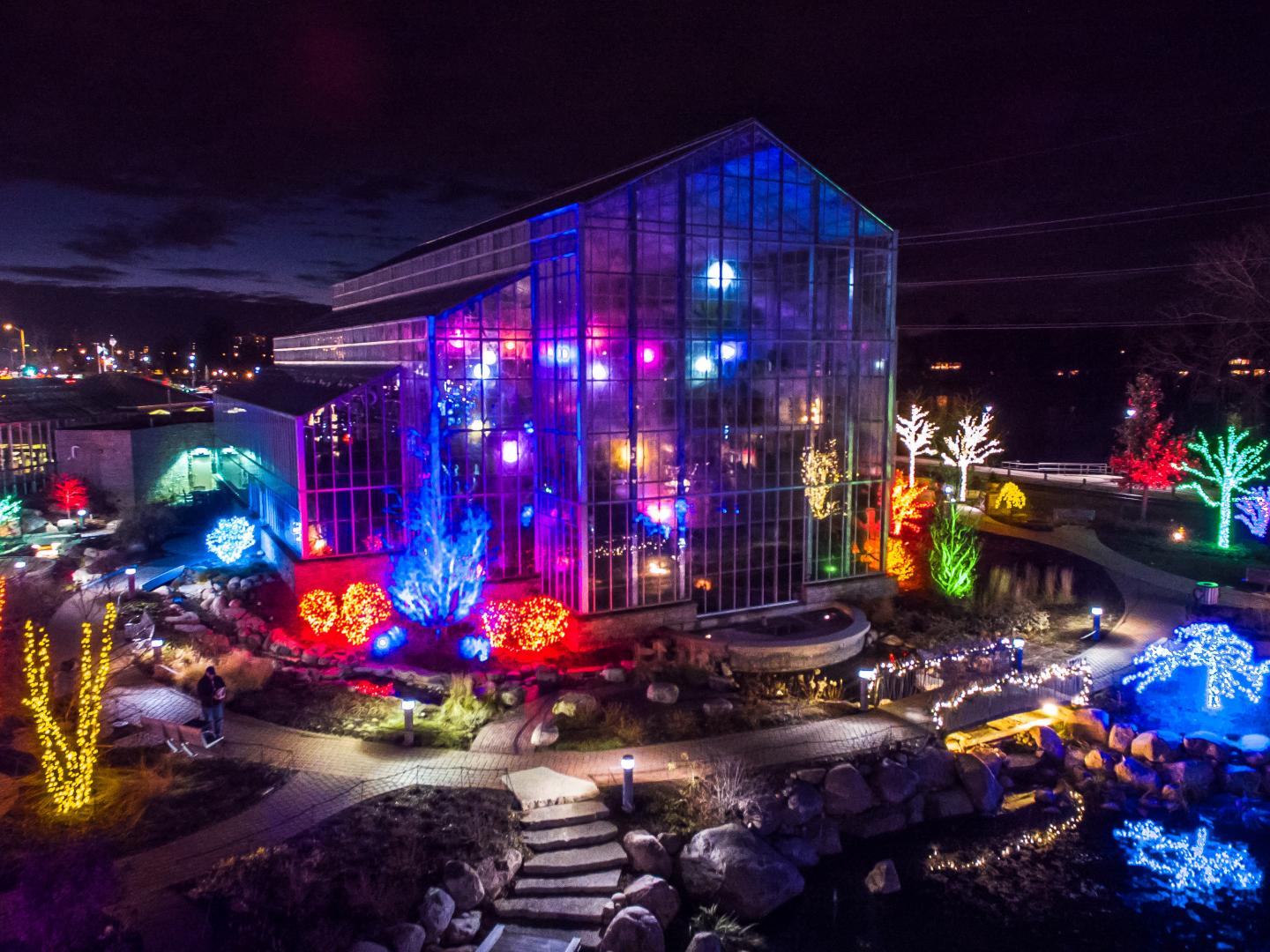 Nicholas Conservatory and Gardens All Aglow Holiday Lights illuminate the night