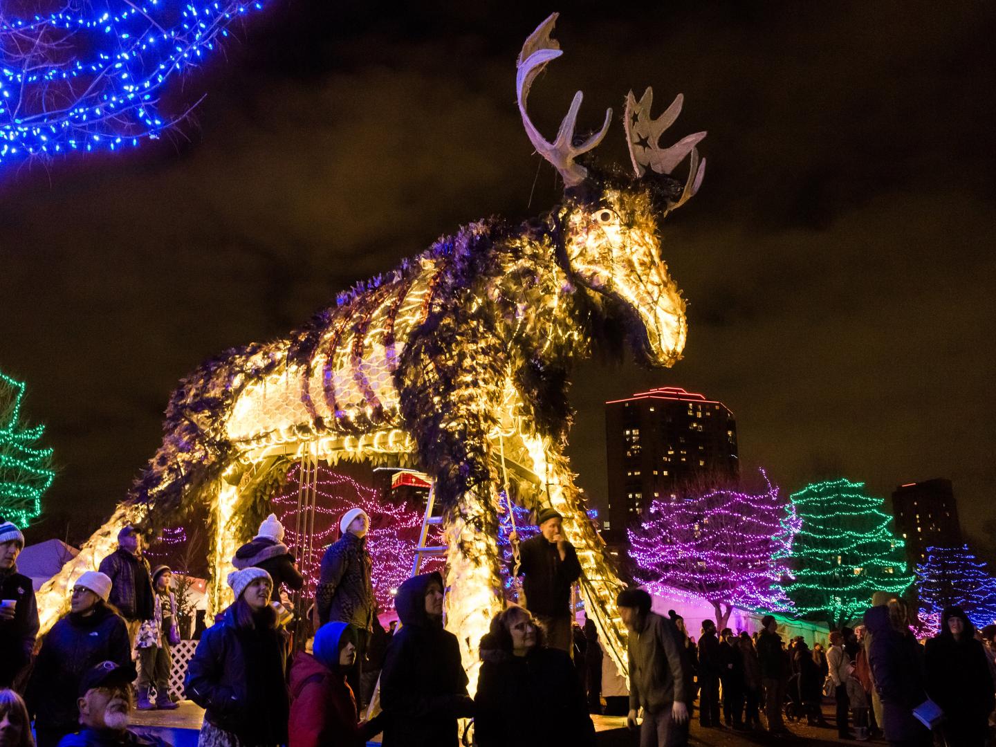 A neon moose at HoliDazzle