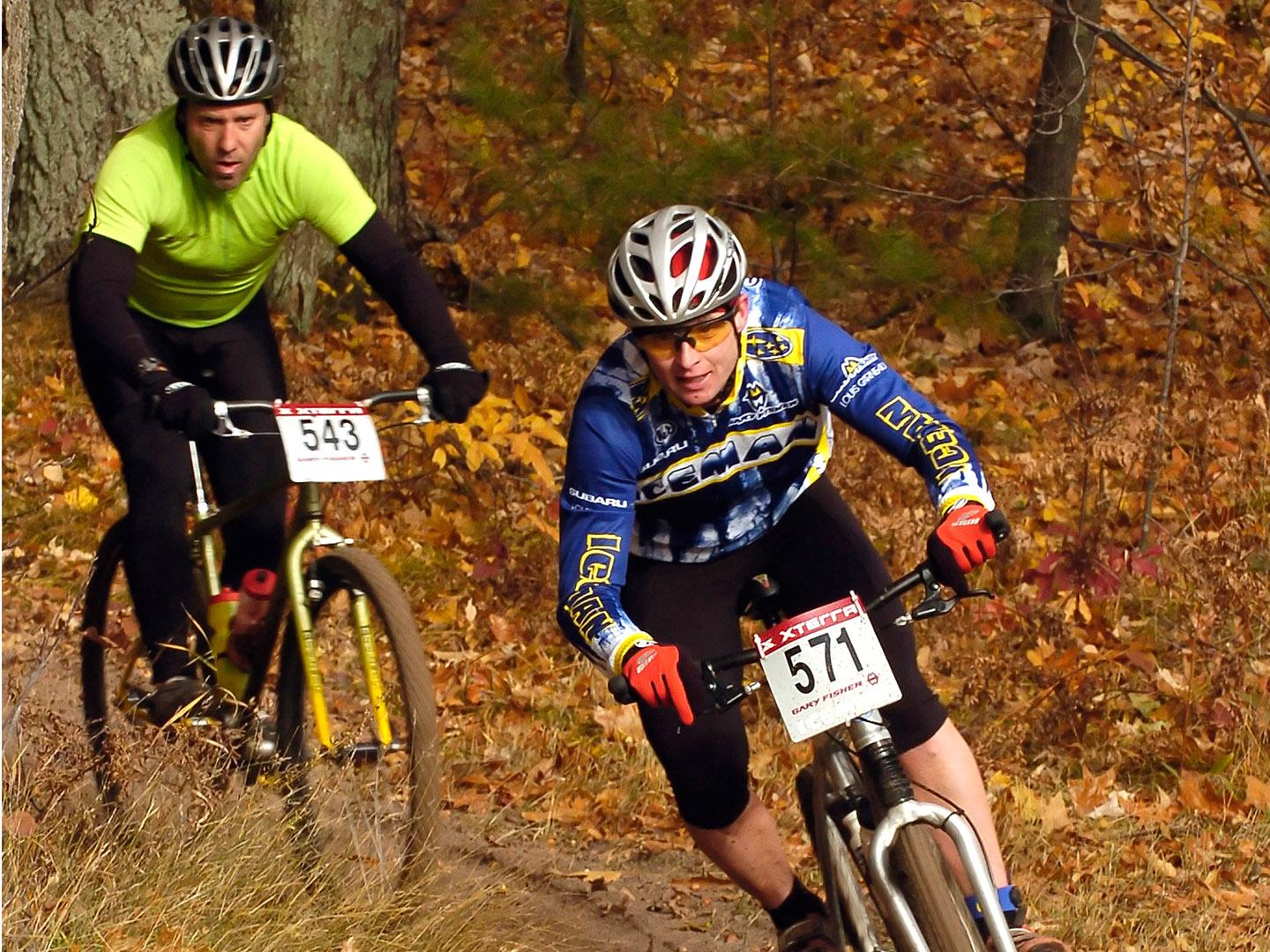 Mountain bikers competing at the Iceman Cometh Challenge in Traverse City