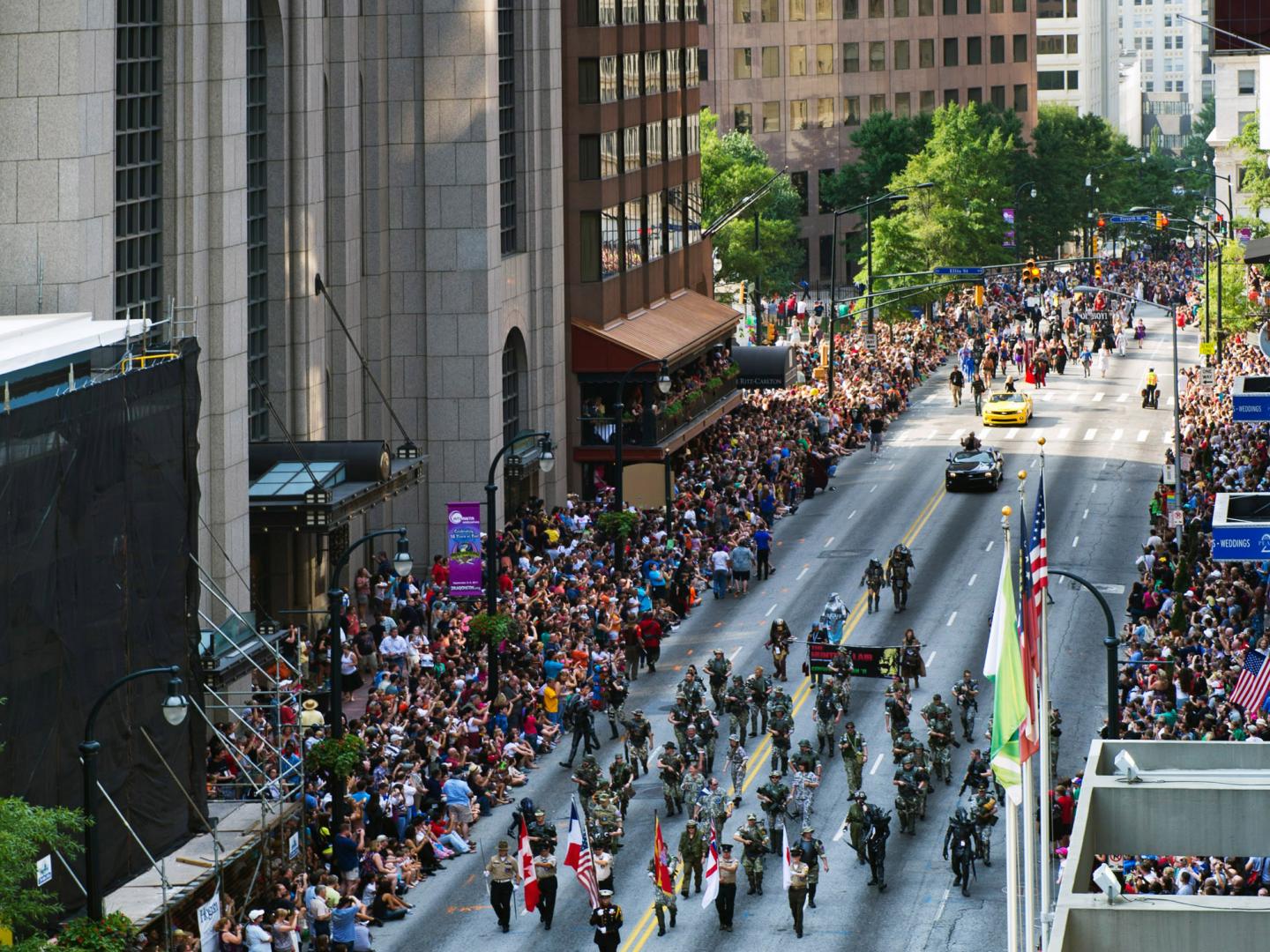 The Dragon Con parade on Peachtree Street in Atlanta, Georgia