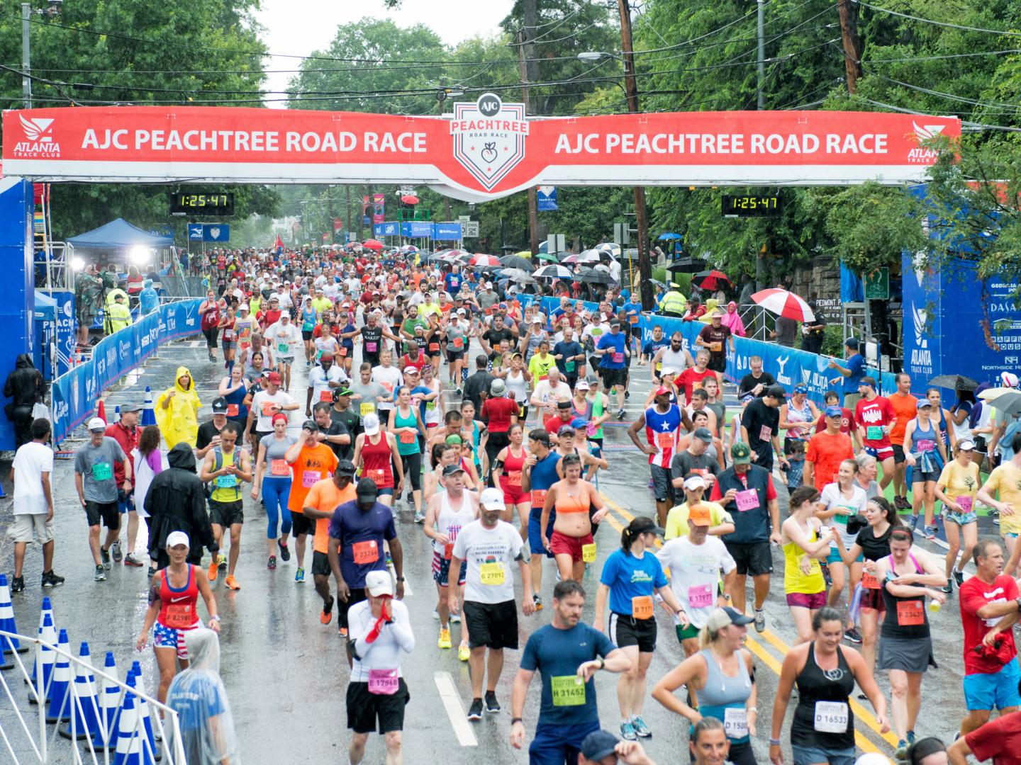 Runners finishing the Peachtree Road Race in Atlanta, Georgia