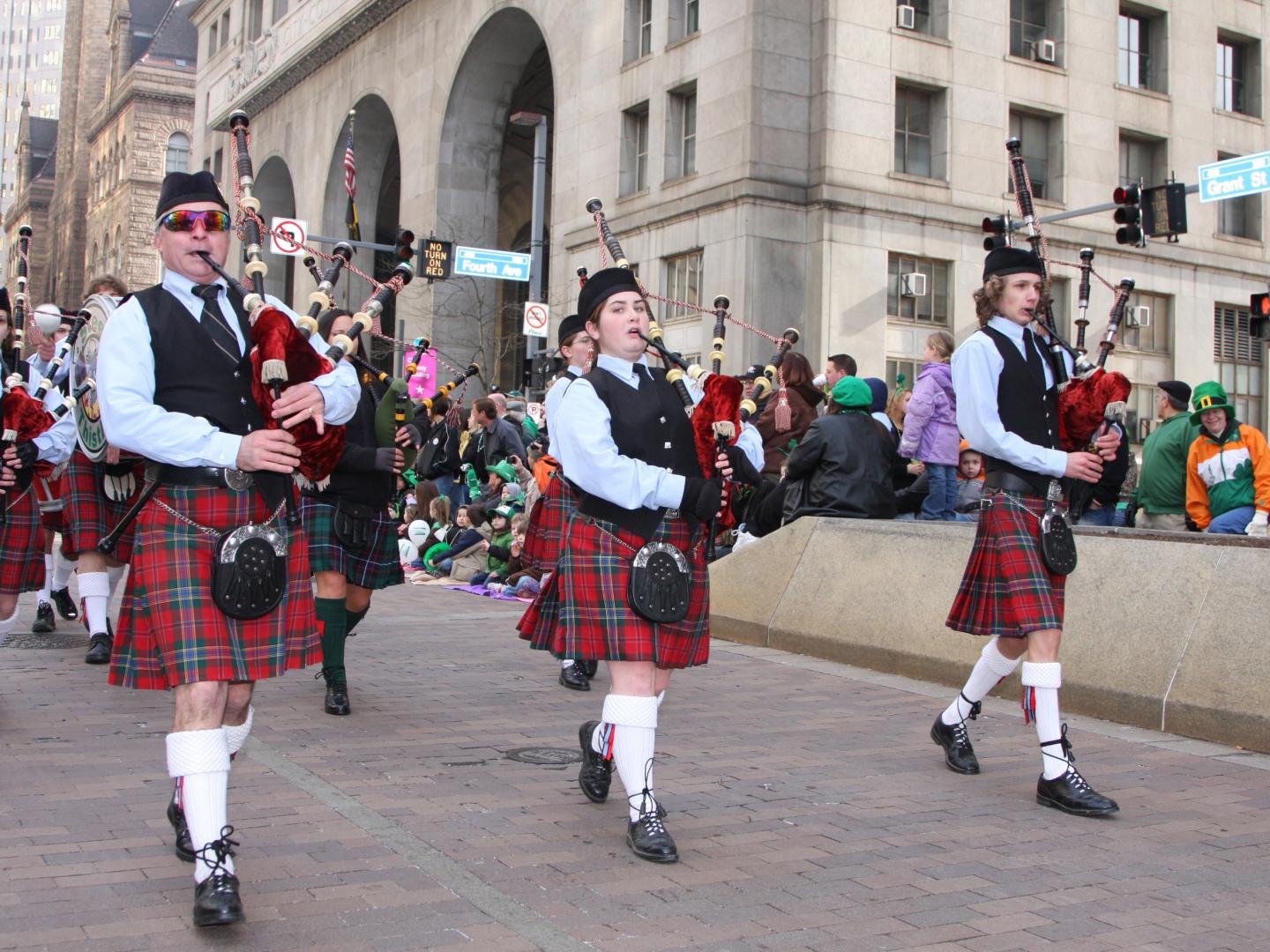 Bagpipers during the St. Patrick’s Day Parade in Pittsburgh, Pennsylvania