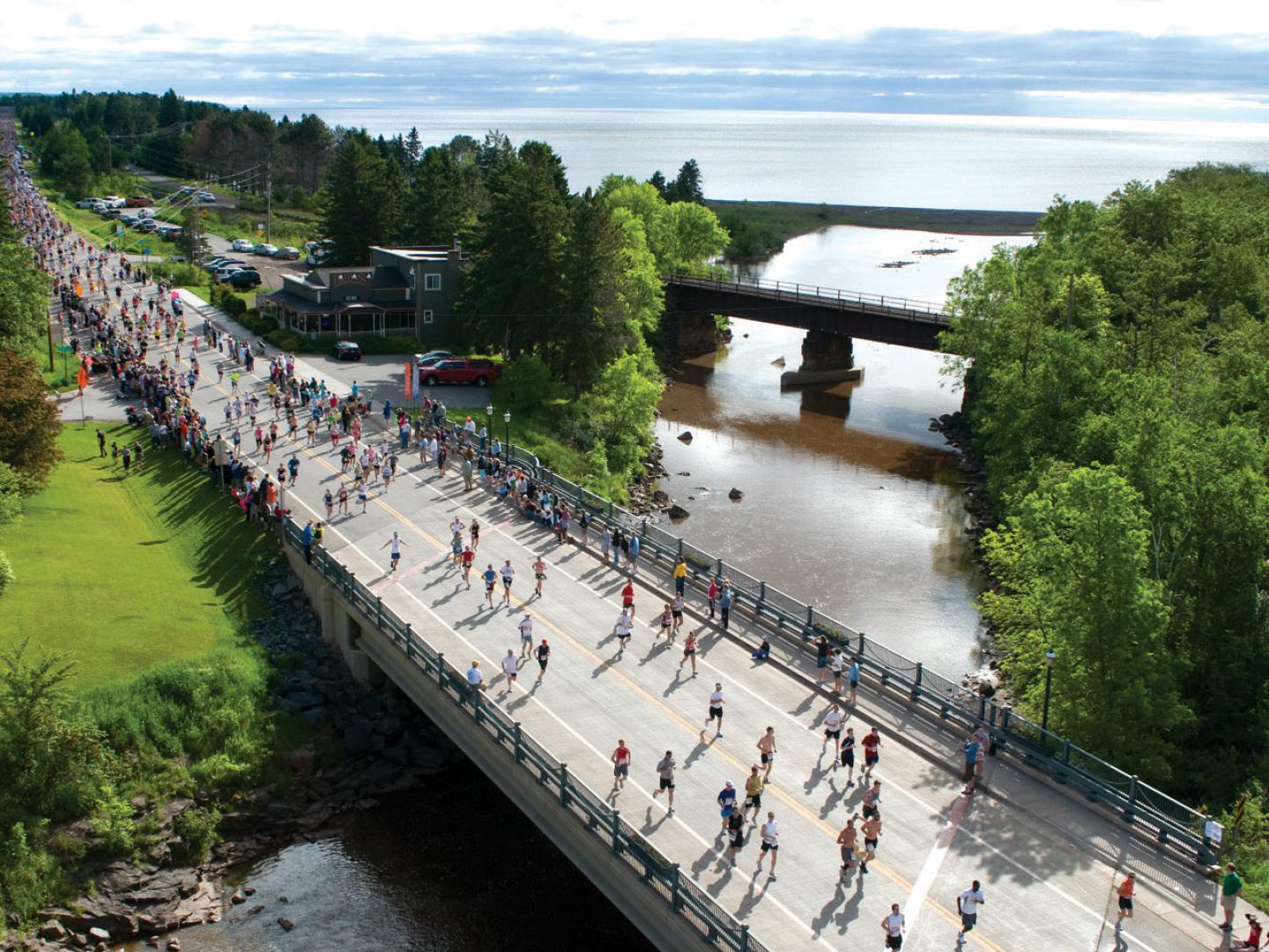Aerial view of Grandma's Marathon on Scenic Highway 61 in Duluth, Minnesota