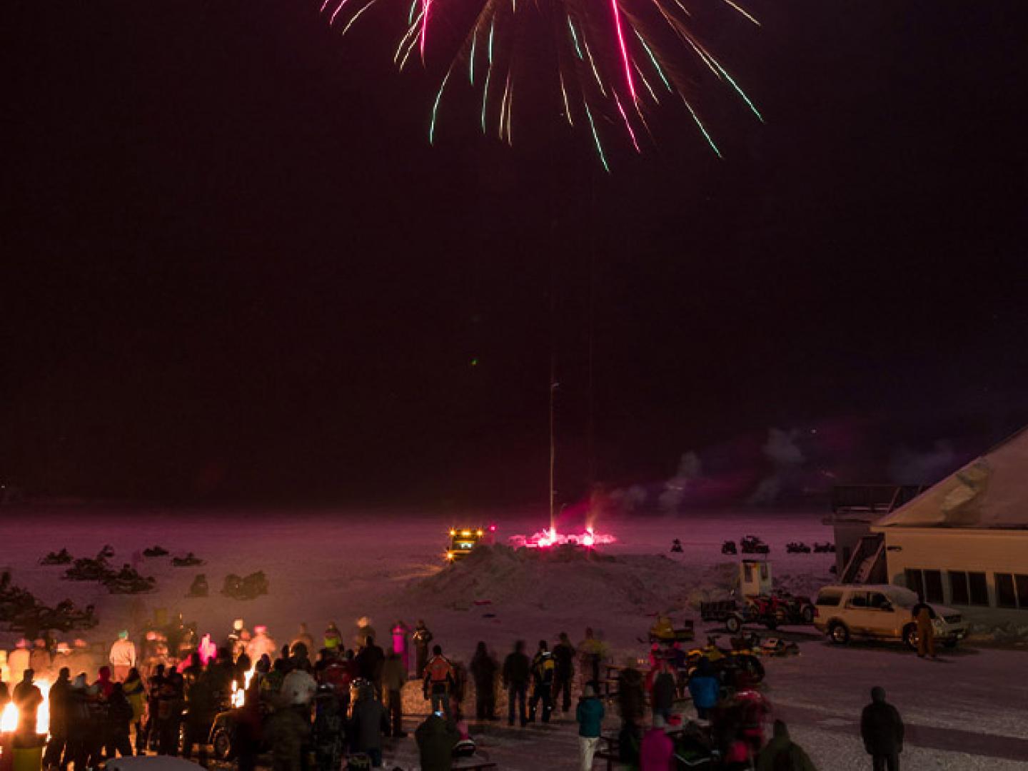 Watching fireworks during the Lake George Winter Carnival in Upstate New York