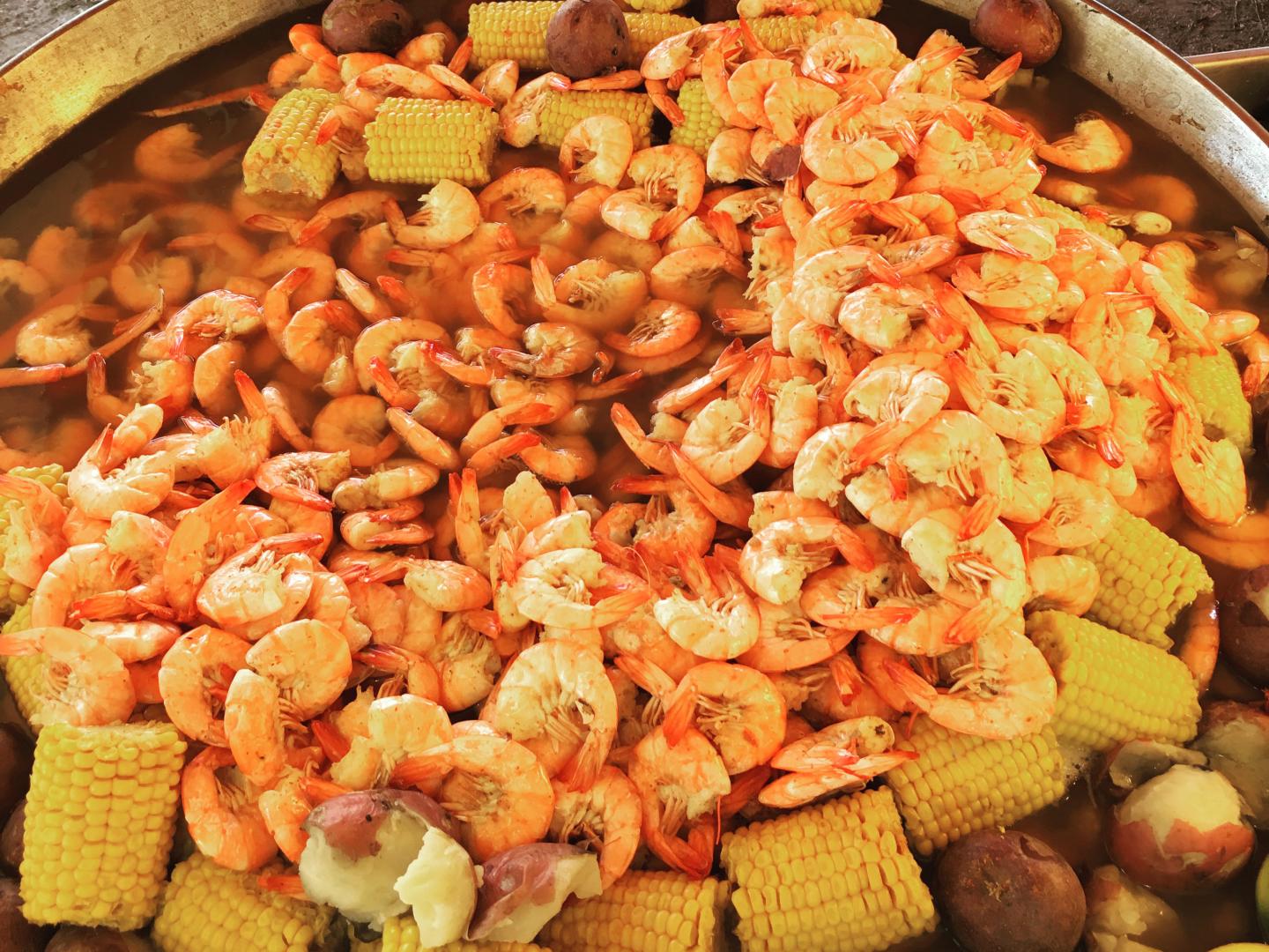 A lowcountry boil featuring shrimp at the Grant Seafood Festival on Florida’s Space Coast