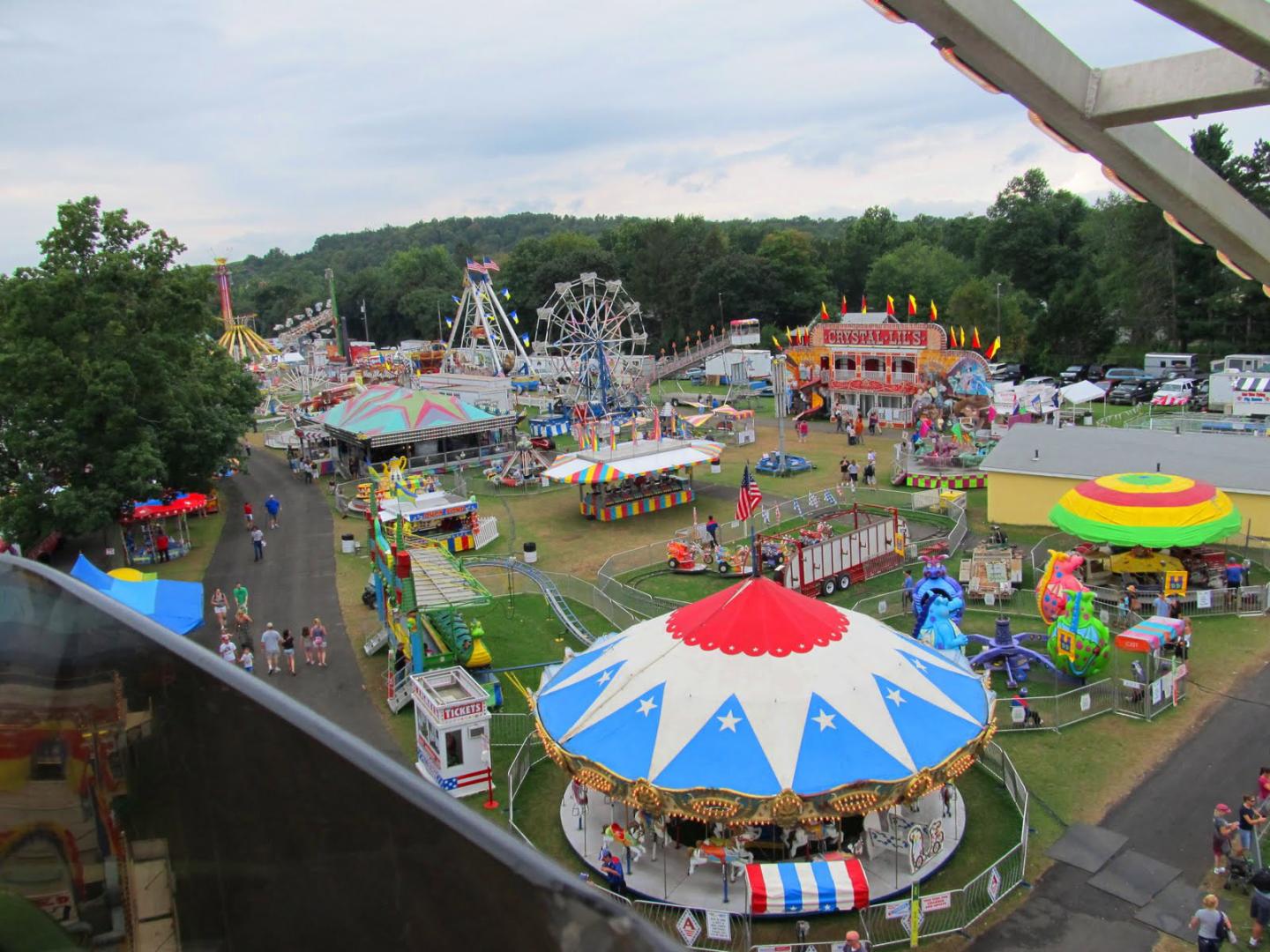 Aerial view of classic rides at the Columbia County Fair in Chatham, New York