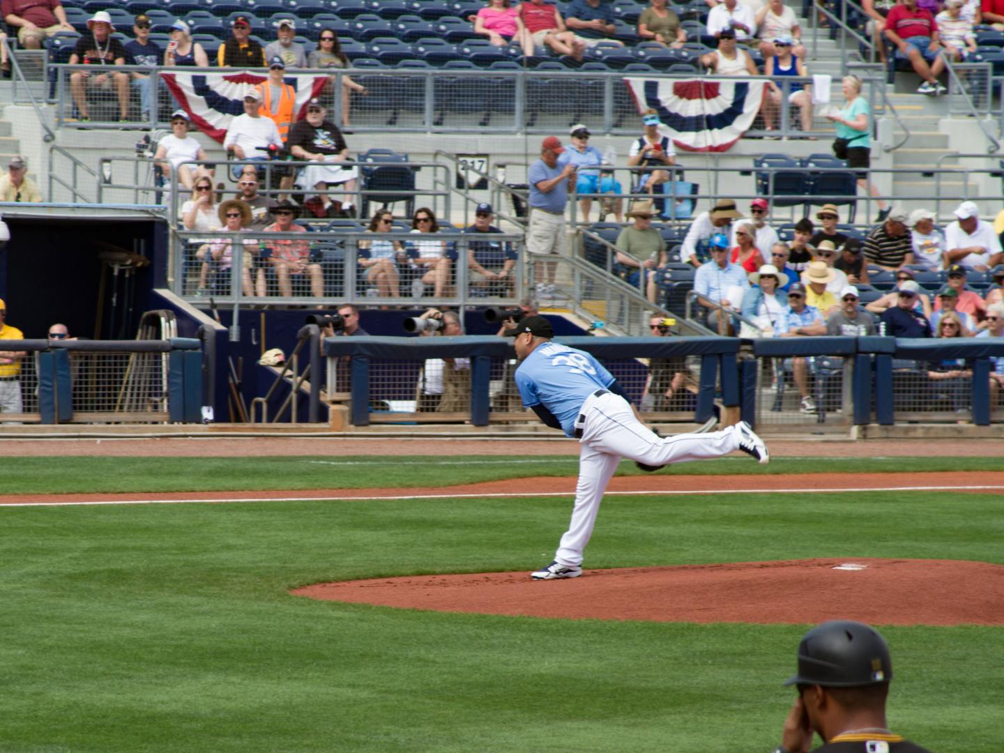 Throwing a pitch at the Tampa Bay Rays Spring Training in Port Charlotte, Florida