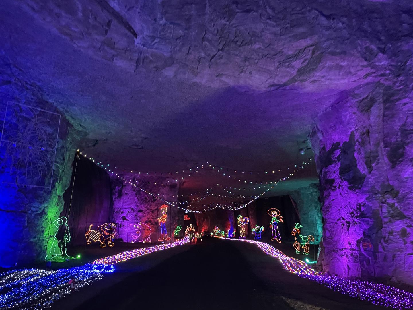 Holiday light display during Lights Under Louisville in the Louisville Mega Cavern in Kentucky