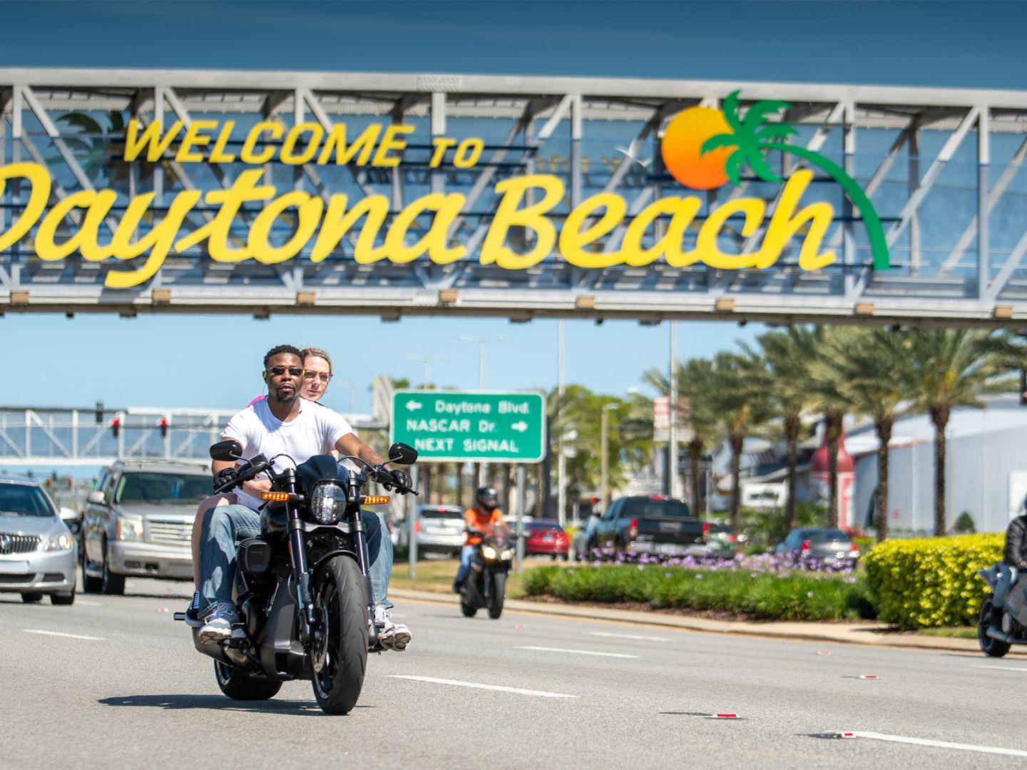 Riding a motorcycle during Bike Week in Daytona Beach, Florida