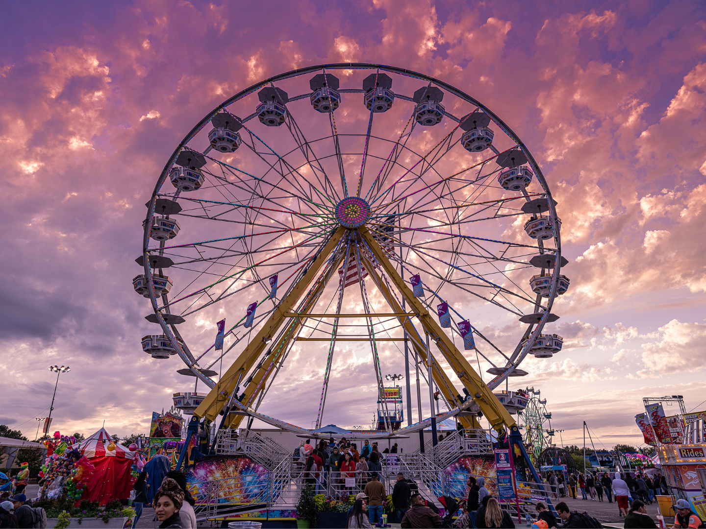 A towering Ferris wheel at the Tulsa State Fair in Tulsa, Oklahoma