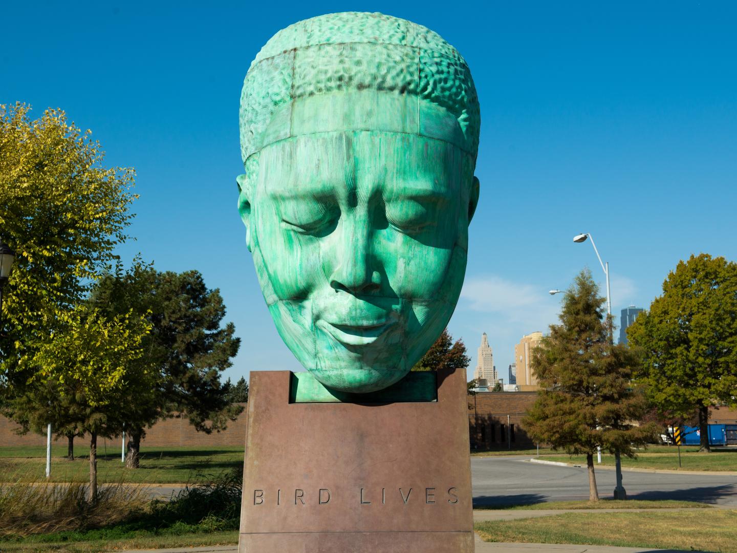 View of the Charlie Parker statue in Kansas City's 18th & Vine Historic Jazz District