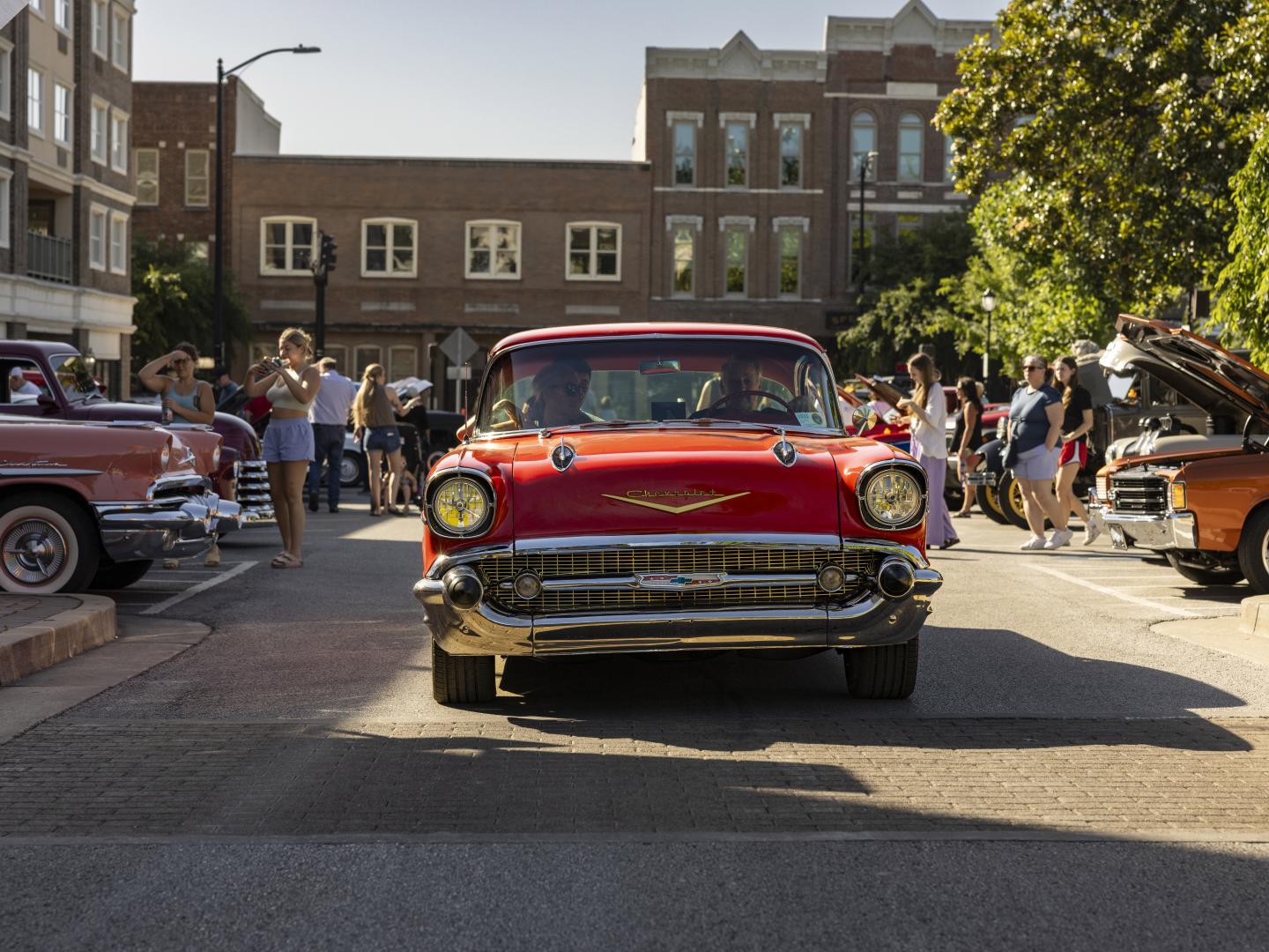 Classic cars cruise the downtown square in Bowling Green, Kentucky