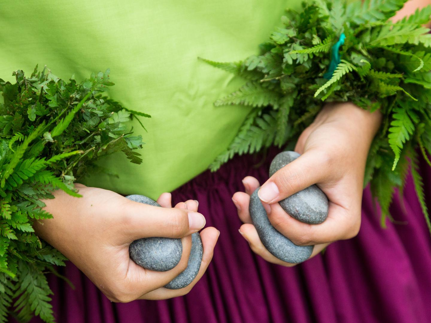 A close view of the 'ili 'ili stones used during hula performances at the Merrie Monarch Festival on Hawai’i Island