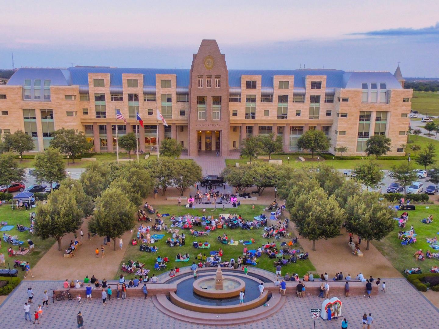 A Music in the Square event taking place at Frisco Square in Frisco, Texas