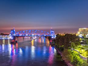 Junction Bridge and Riverfront Park at sunrise Junction Bridge and Riverfront Park at sunrise