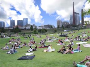 Enjoying the day at Railroad Park Enjoying the day at Railroad Park