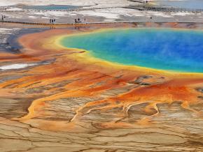 The vibrant hues of Grand Prismatic Spring in Yellowstone National Park, Wyoming