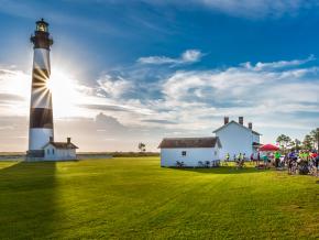 The grounds of the historic Bodie Island Lighthouse in Nags Head