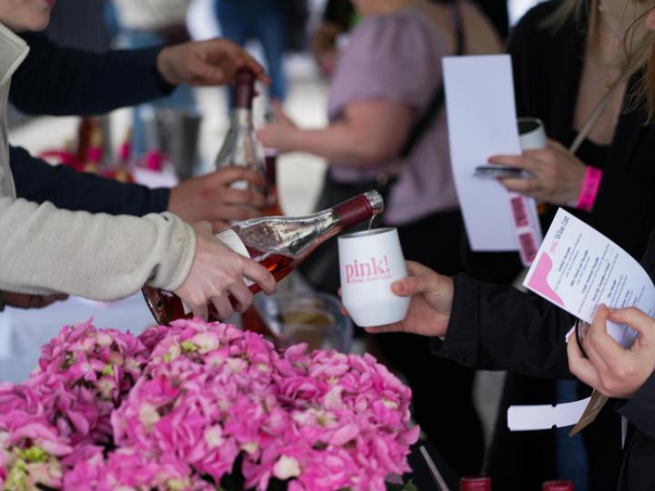 Wine samples flow at the annual Pink! Rosé Festival in Hillsboro, Oregon