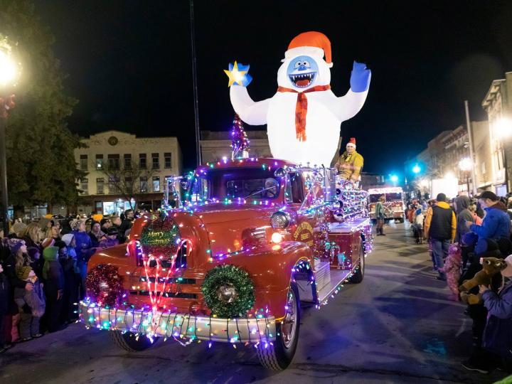 Illuminated vehicles take part in the Miracle on Margaret Street event in Plattsburgh, New York