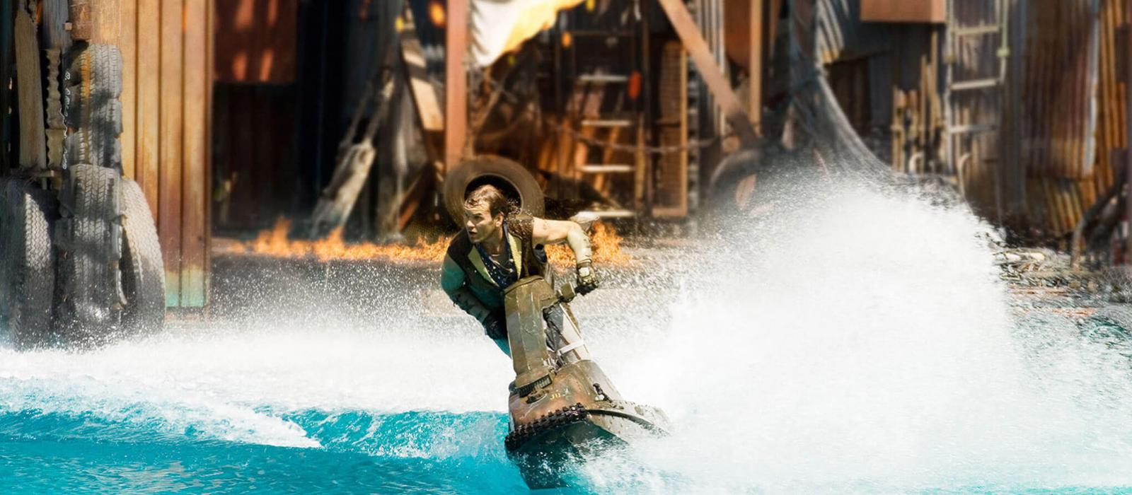 Fast-paced action in the WaterWorld stunt show at Universal Studios Hollywood