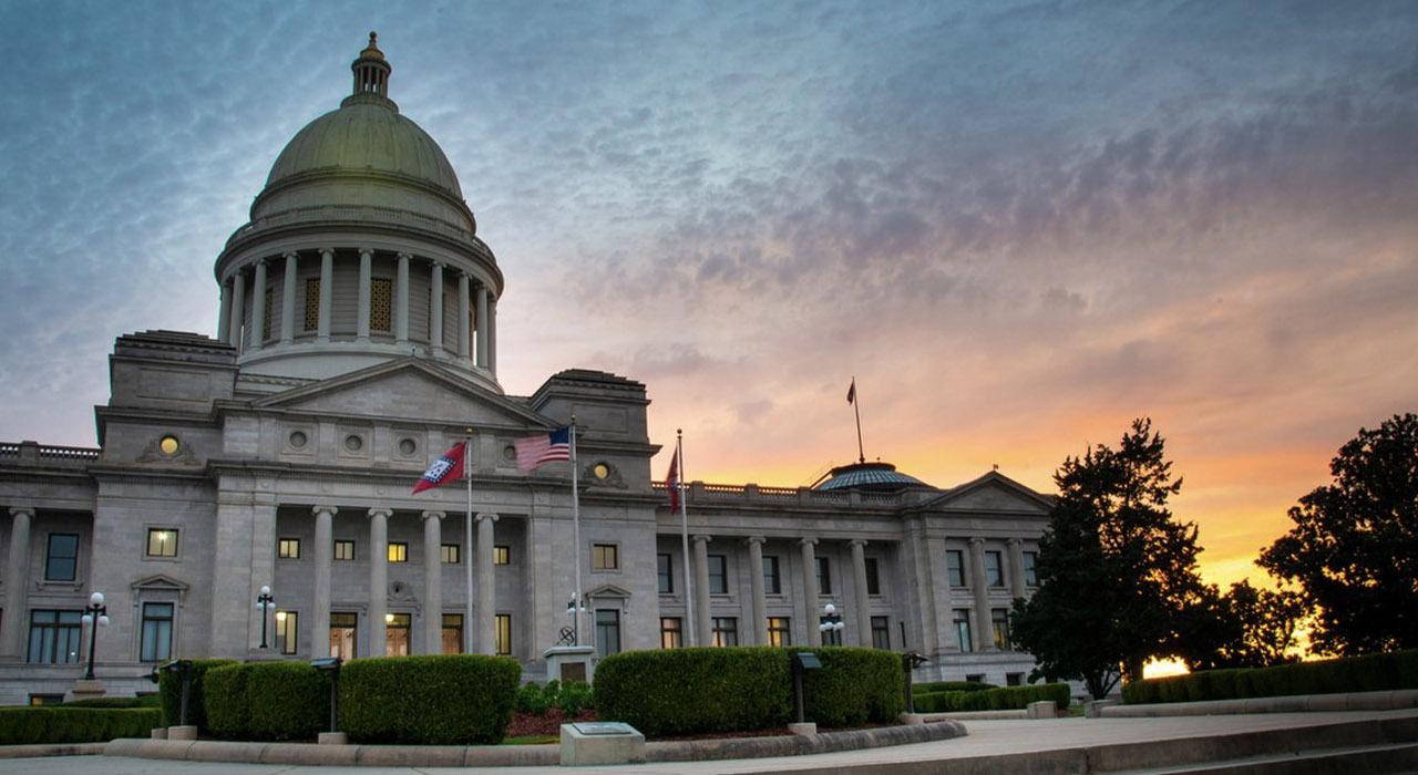 Sunset over the Arkansas State Capitol