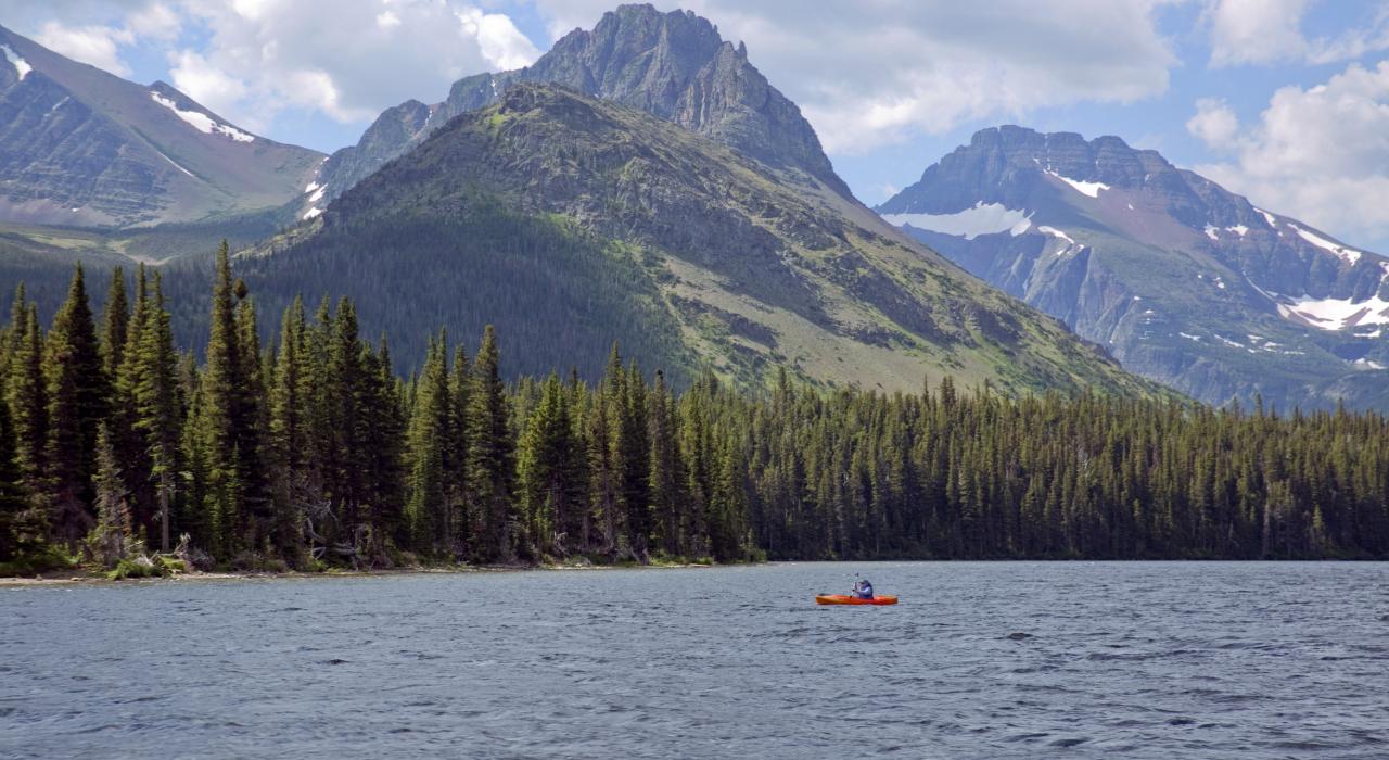 Kayakers on Two Medicine Lake in Glacier National Park, Montana