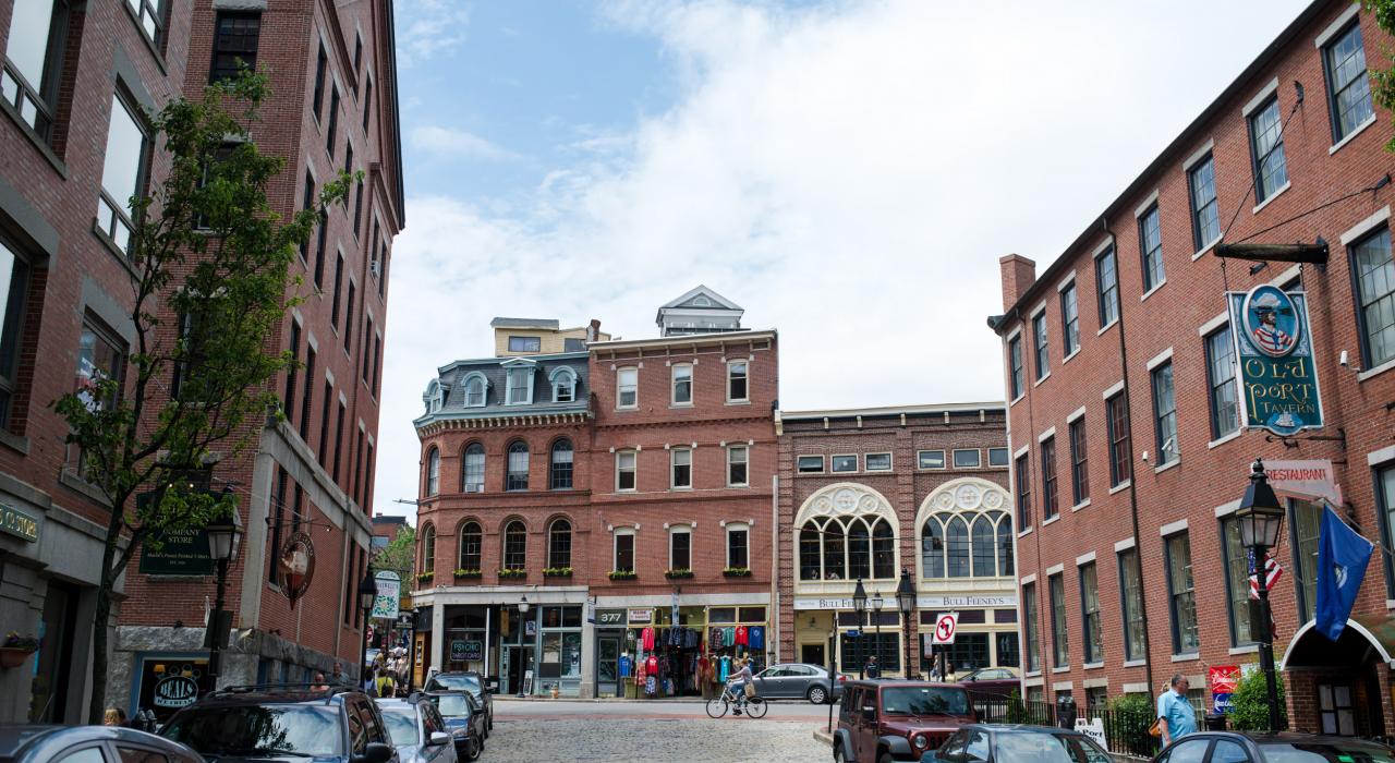 Historic brick buildings lining downtown streets