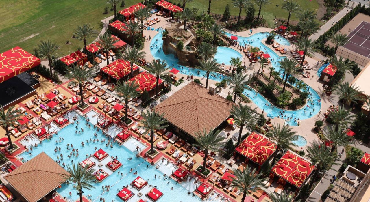 Aerial view of one of the city’s resort pools
