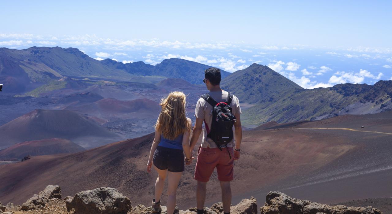 Overlooking the stunning landscape of Haleakala National Park on Maui, Hawaii