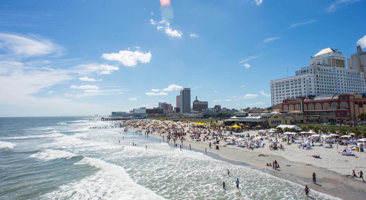 The beach and boardwalk in Atlantic City, New Jersey