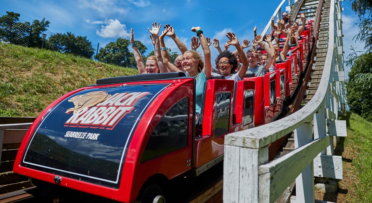 Big thrills on the Jack Rabbit, the USA’s oldest continually operating wooden rollercoaster, at Seabreeze Amusement Park