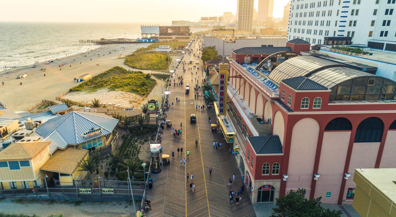 Aerial view of the world-famous Atlantic City Boardwalk